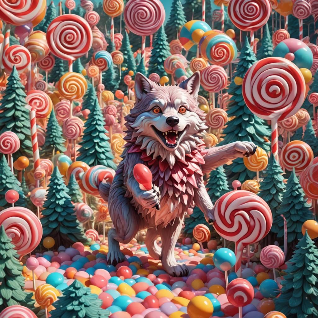 Big Bad Wolf in Candyland: Hyperrealistic Digital Art