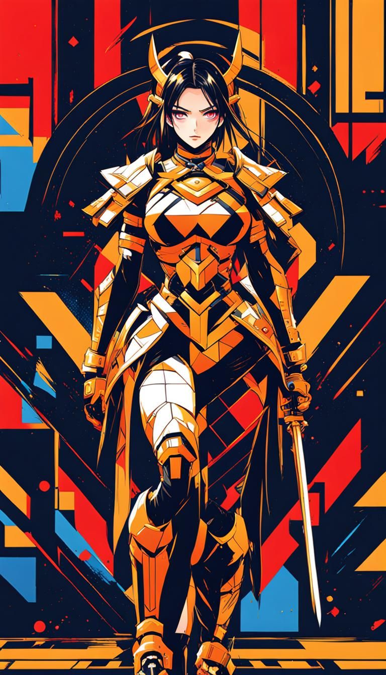 Anime Warrior Girl in Pop Art Style