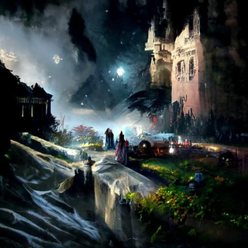 Vampires at Scottish Castle in Moody Lighting