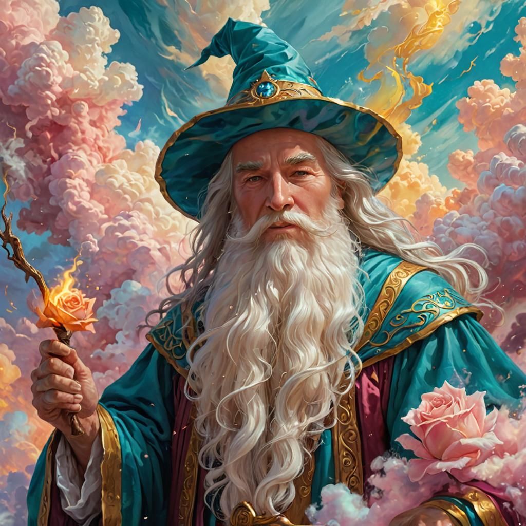 Wizard Emerges from Clouds in Fantasy Art