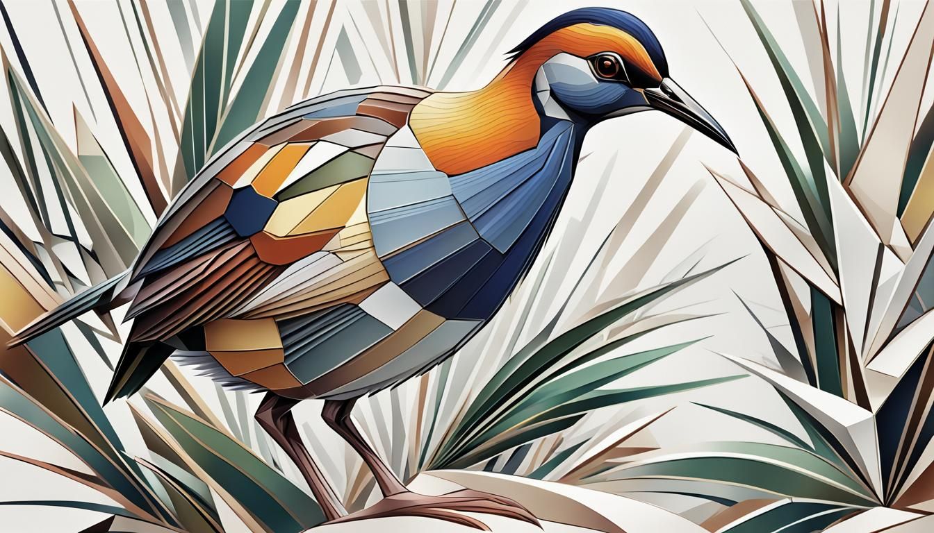 Detailed Sketch of a Guam Rail Bird in Cubist Style