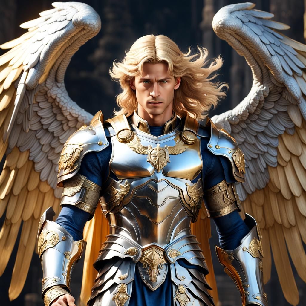 Archangel Michael in Celestial Armor, Hyperrealistic Image