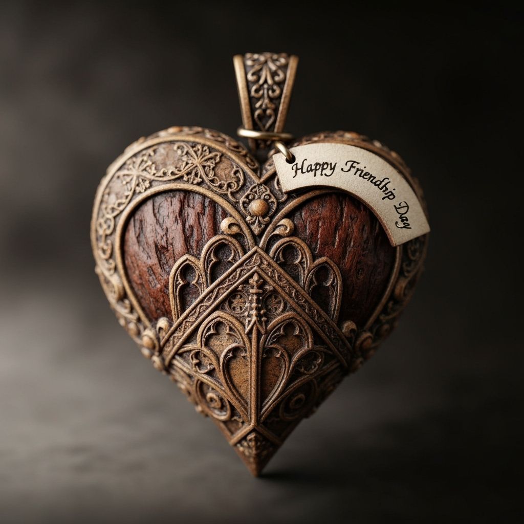 Gothic Wooden Heart Pendant in Pre-Raphaelite Style