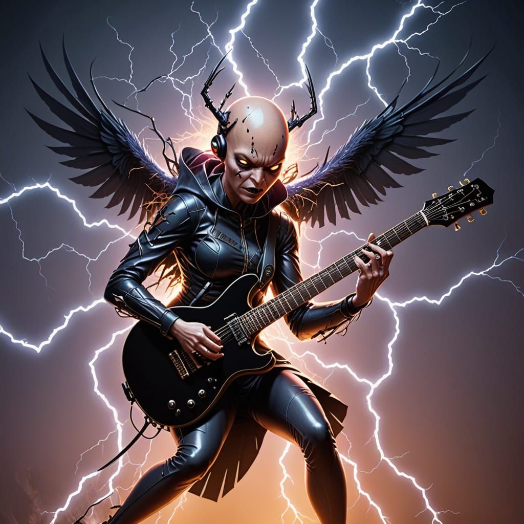 Cyberpunk Spider Shreds Electric Guitar