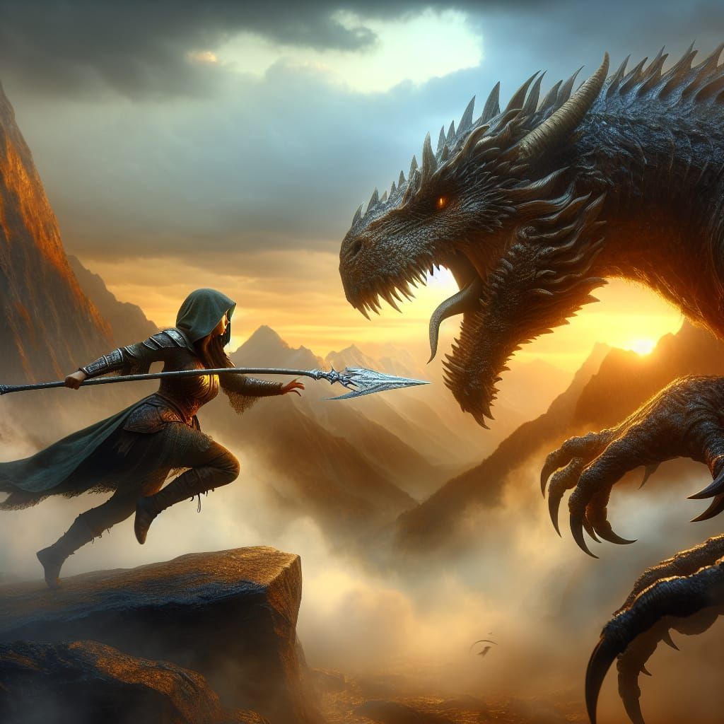 Epic Dragon Battle at Sunset