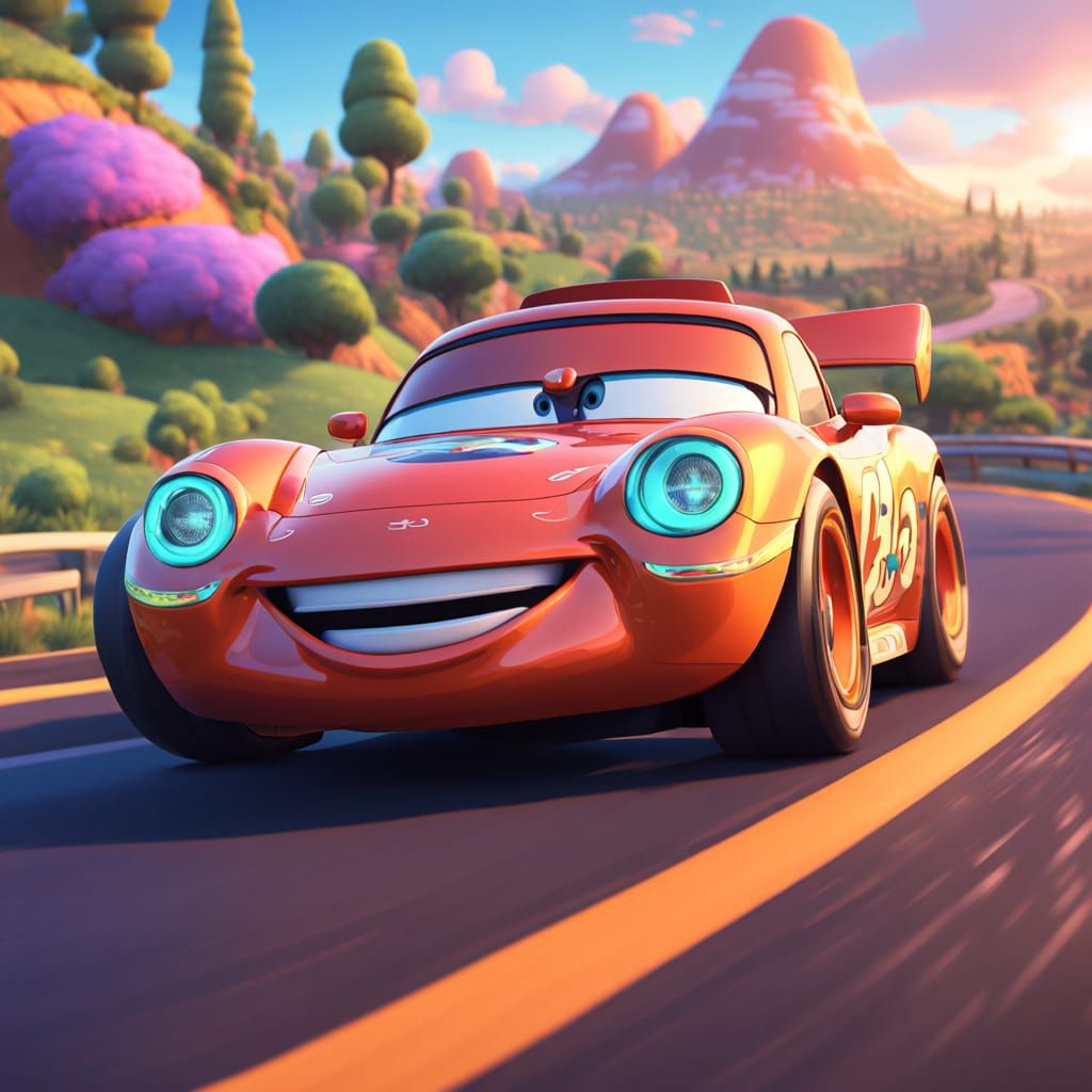 Cartoon Race Car in Pixar Style