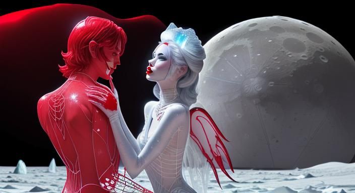 Icy Lunar Palace with Red Ink Accents