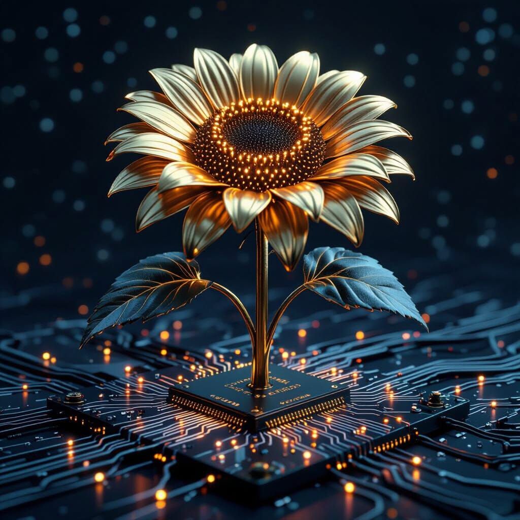 Bio-Organic Tech Album Cover: Sunflower on Motherboard