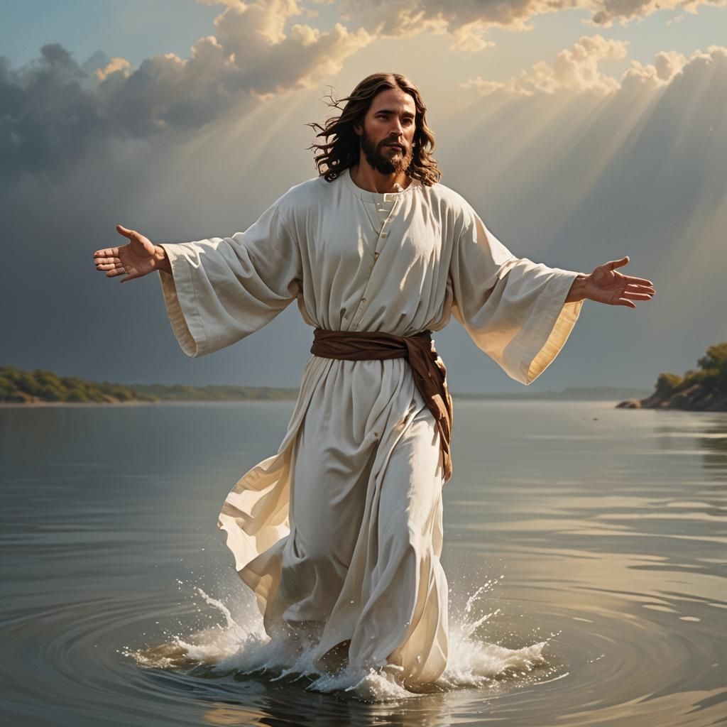 Jesus Walks on Water in Vivid Colors