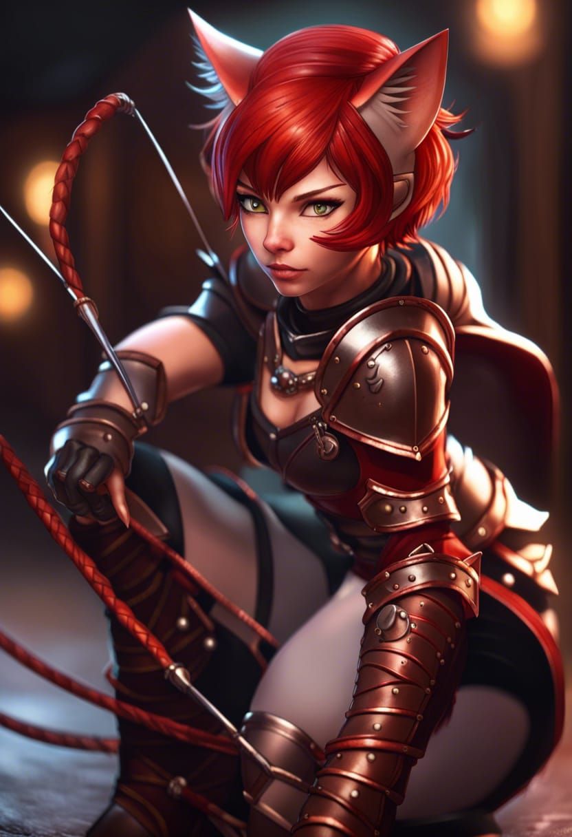 Cat-Girl Warrior in Leather Armor Concept Art
