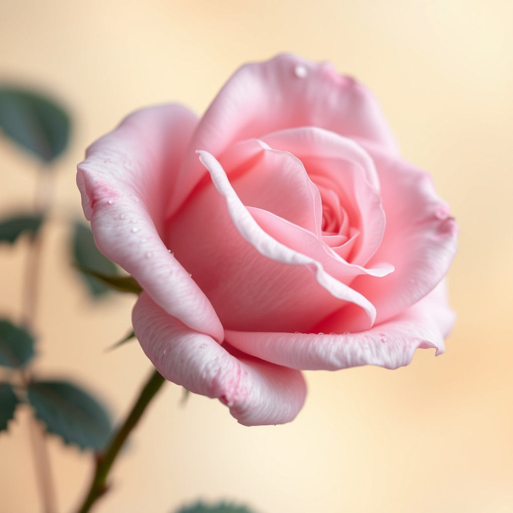 Soft Pink Rose with Dewdrops in Ukiyo-e Style