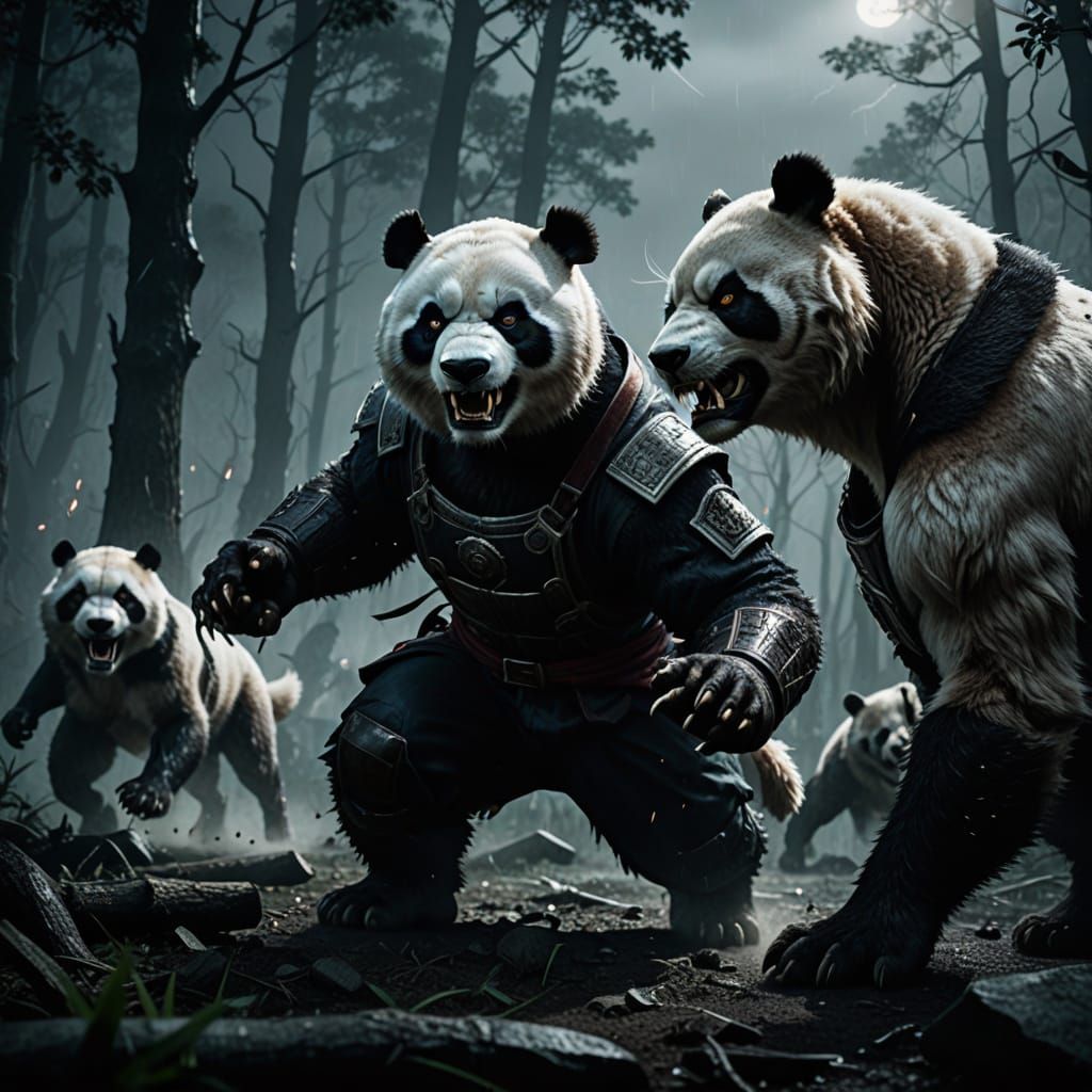 Panda vs Wolf in a Fierce Cyberpunk-Inspired Battle