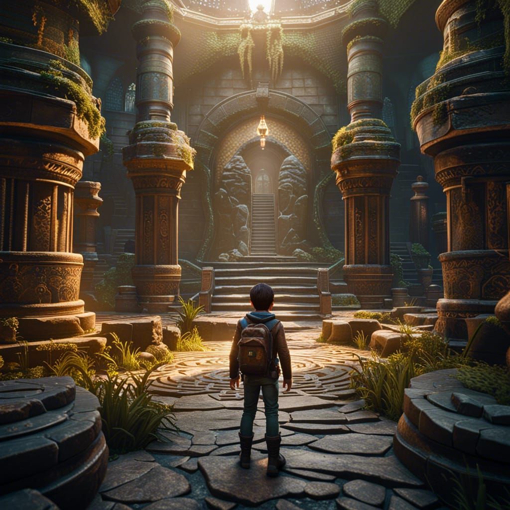 Boy Lost in Adventurous Labyrinth: 3D Game Cinematic