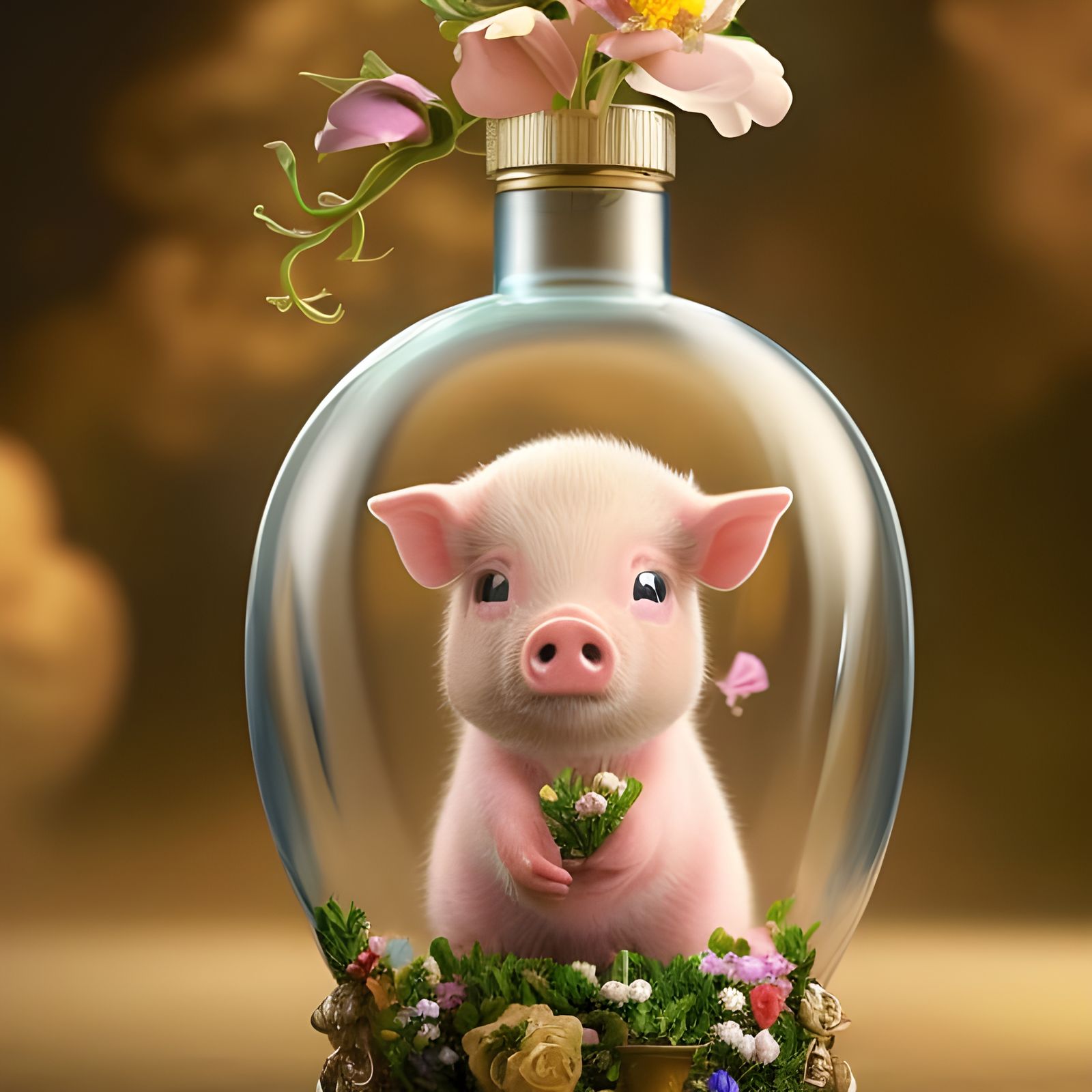Flower pig in a bottle