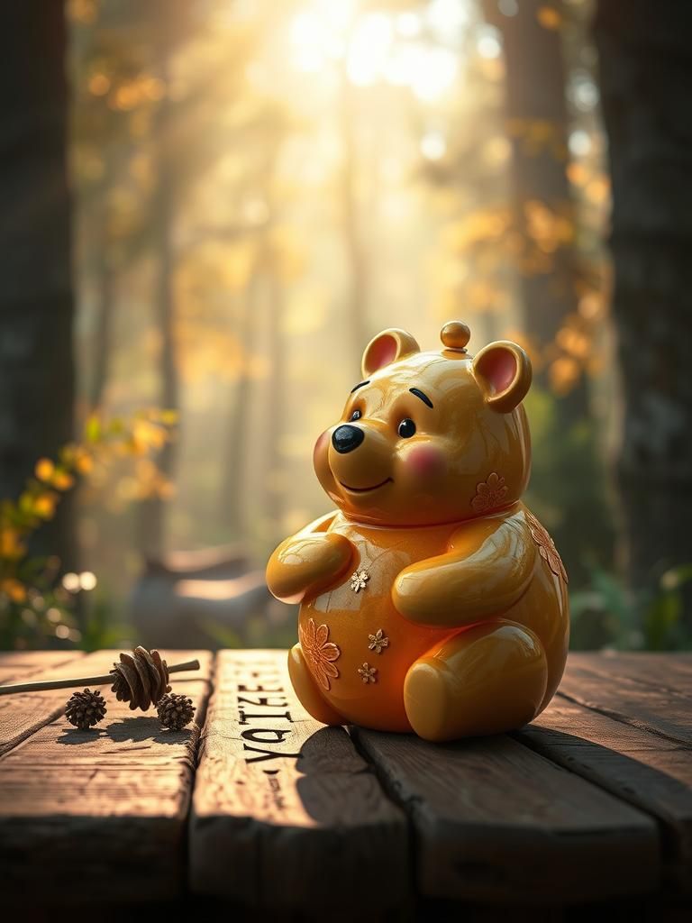 Winnie the Pooh Honey Jar in Forest, Fantasy Art