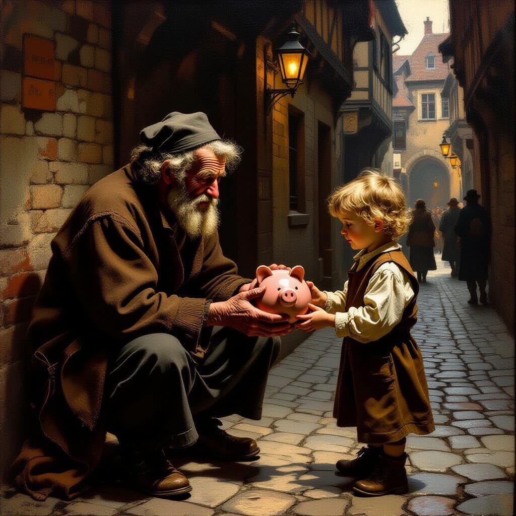 Rembrandt Style Oil Painting of Generosity