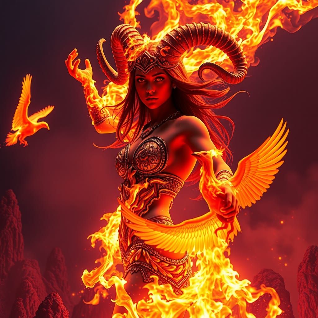 Fiery Titan Dances with Phoenix in Volcano