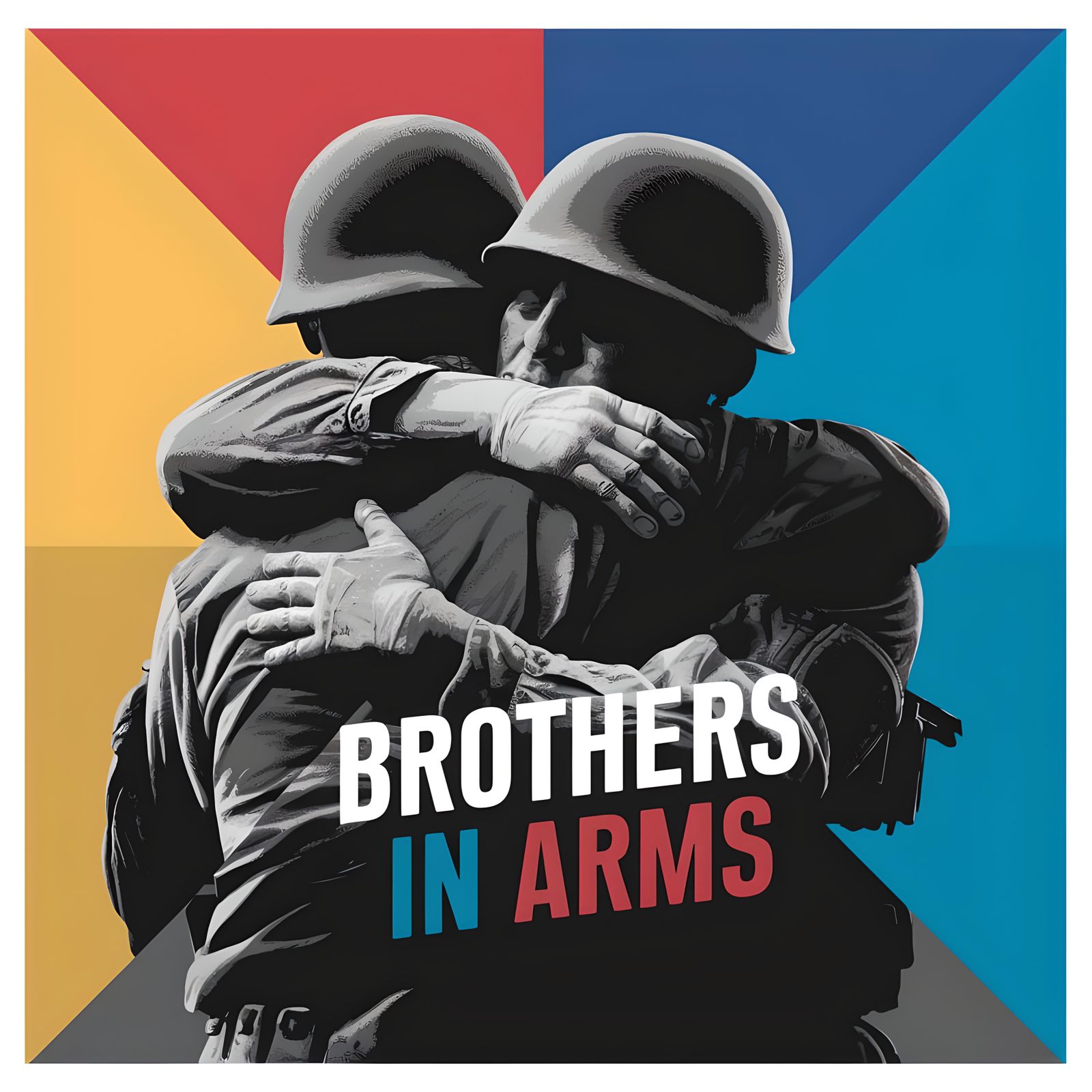 Soldiers Hugging with Brothers in Arms Text in Pop Art