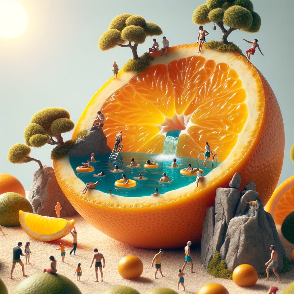 Miniature People Explore a Giant Fruit World