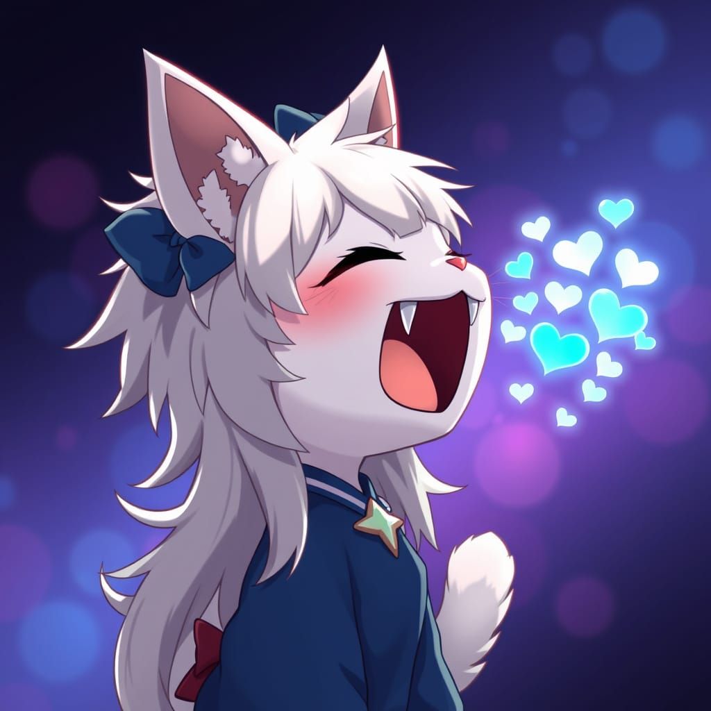 Chibi Anime Catgirl Radiates Joy in Ethereal Gradient Backgr...