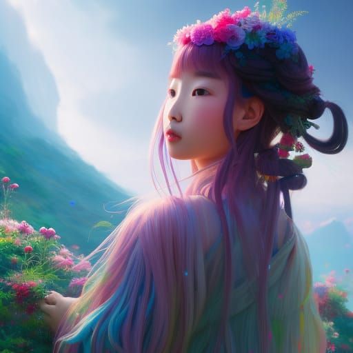 Ainu Girl Portrait with Pink Hair