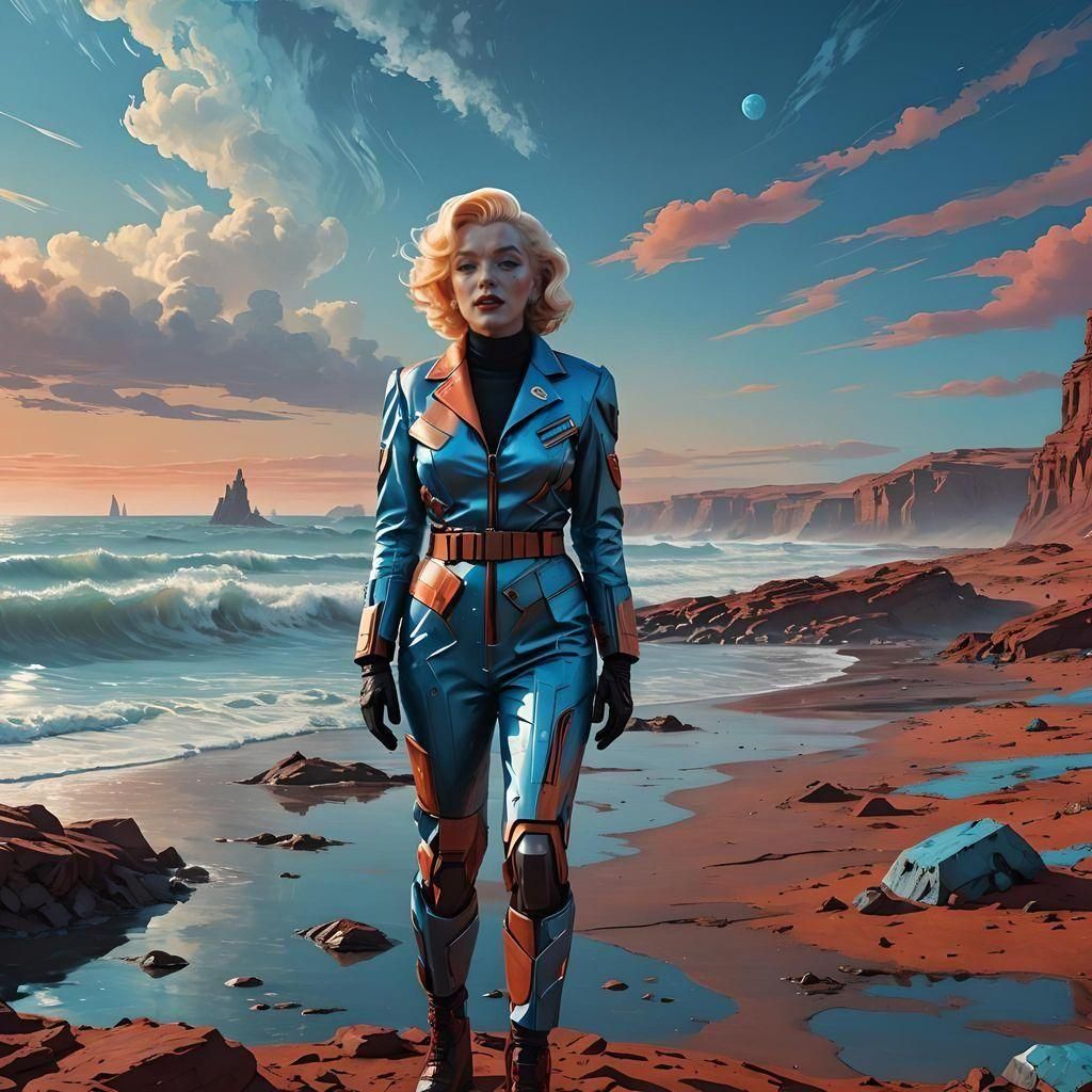 Marilyn Monroe in Cyber Suit on Mars as Digital Art