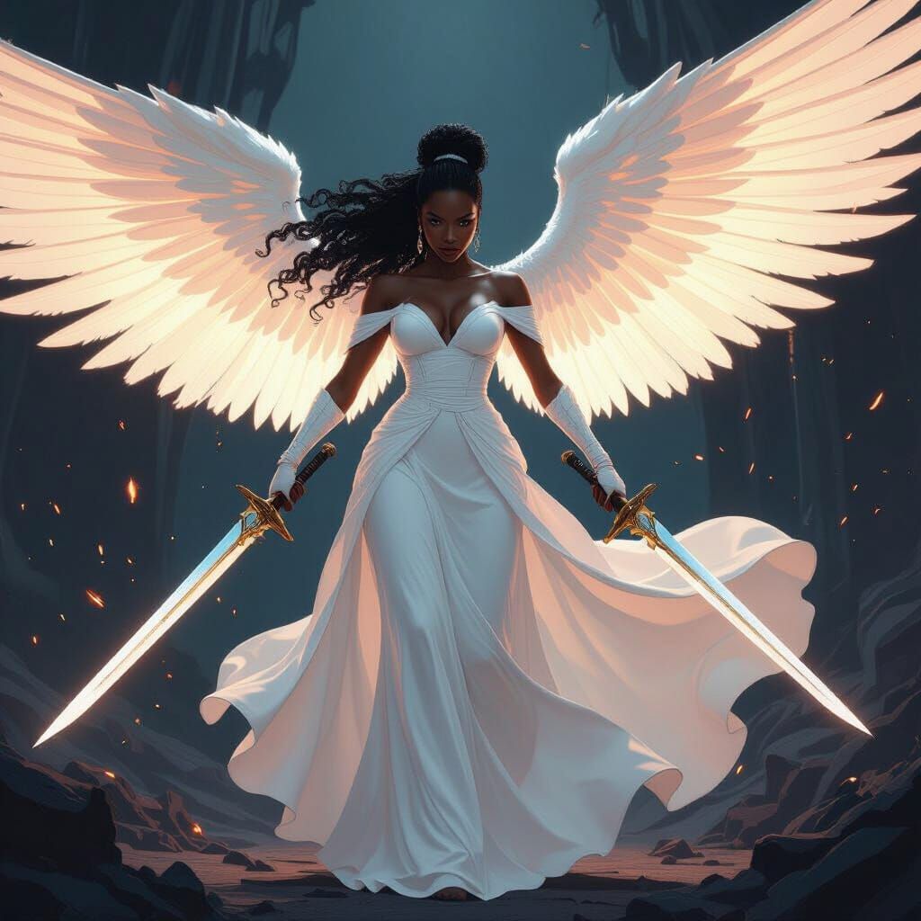 Black Angel Slices Through Darkness with Dual Swords