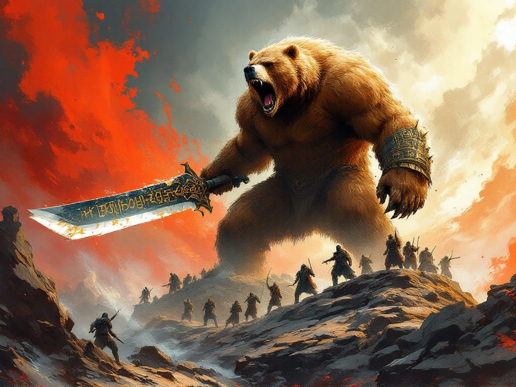 Epic Grizzly Bear Warlord in Dynamic Ink Style
