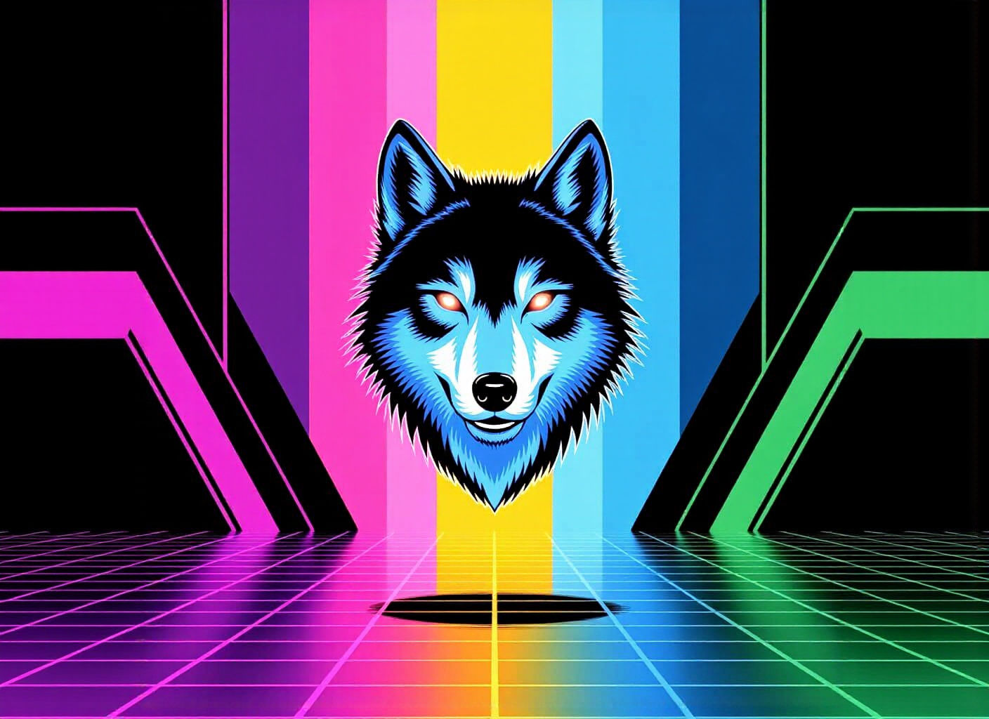 Cyberpunk Wolf's Head with Glowing Eyes