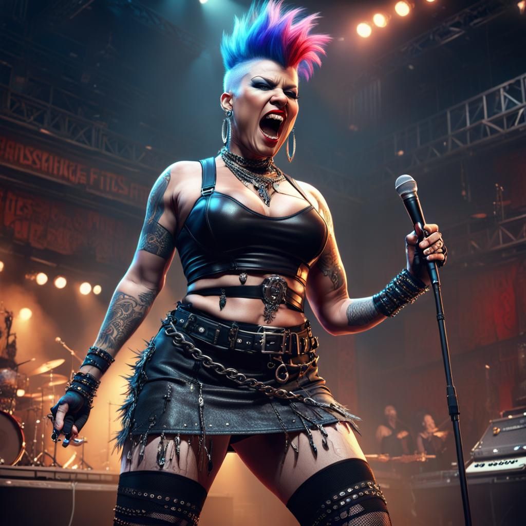 Punk Rock Singer on Stage in Detailed Matte Painting
