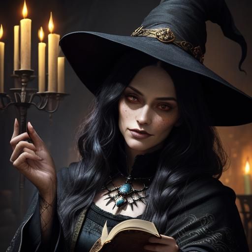 Mystical Witch Casting Spell in Dark Fantasy Style