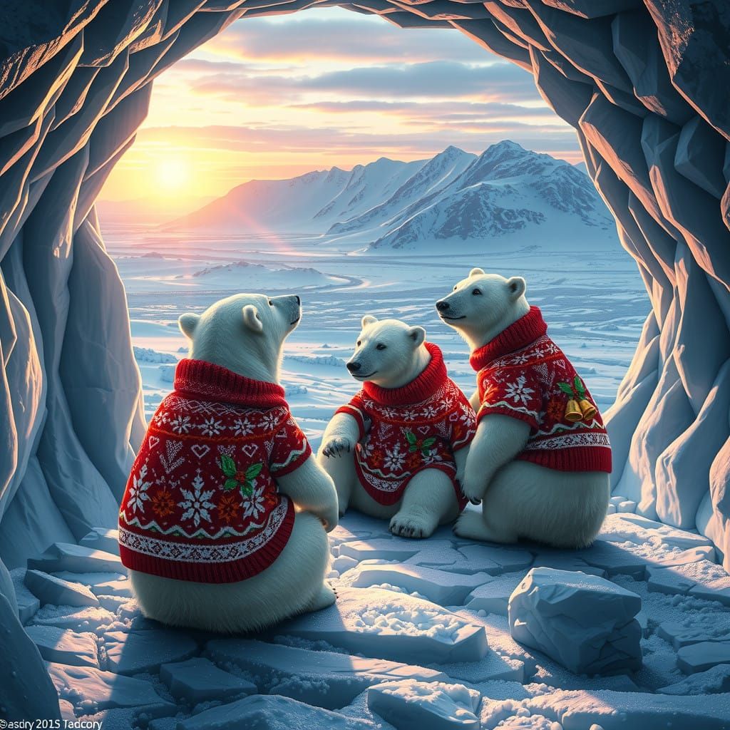 Majestic Polar Bears in Vibrant Christmas Sweaters