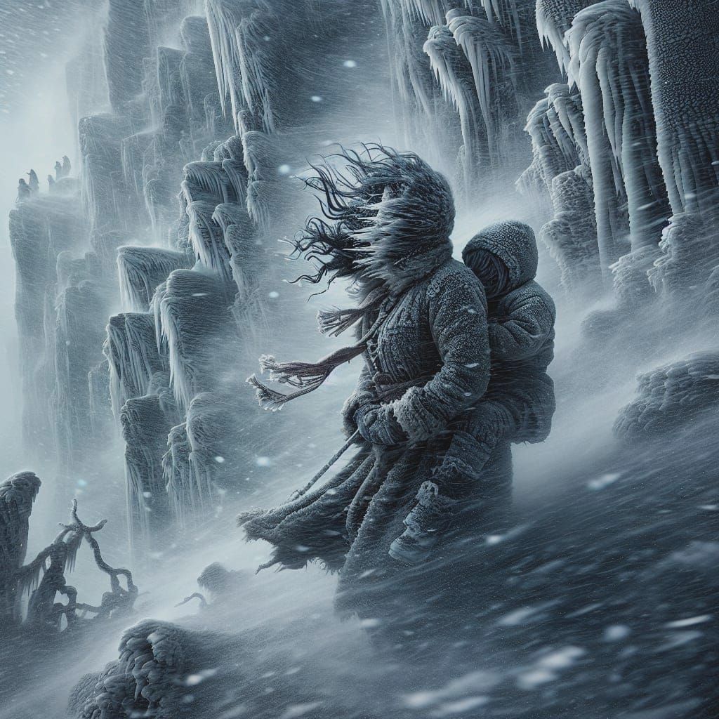 South Asian Warrior Defies Subzero Storm in Matte Painting S...