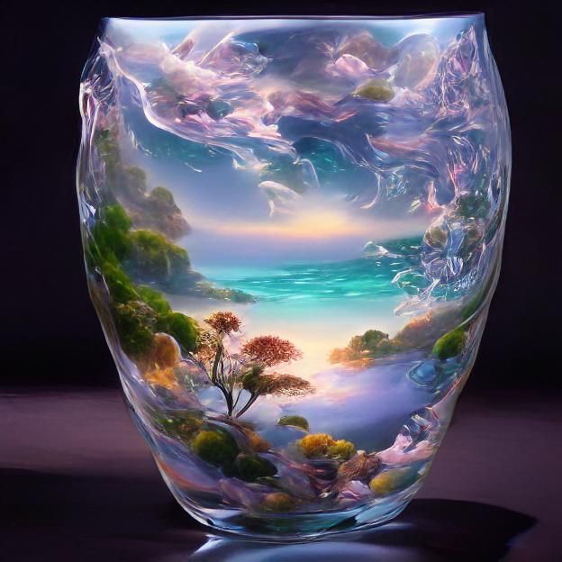 Beach Landscape in Magical Vase, Digital Art