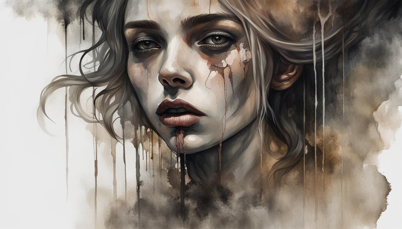 Tragic Gothic Female Portrait in Acrylics