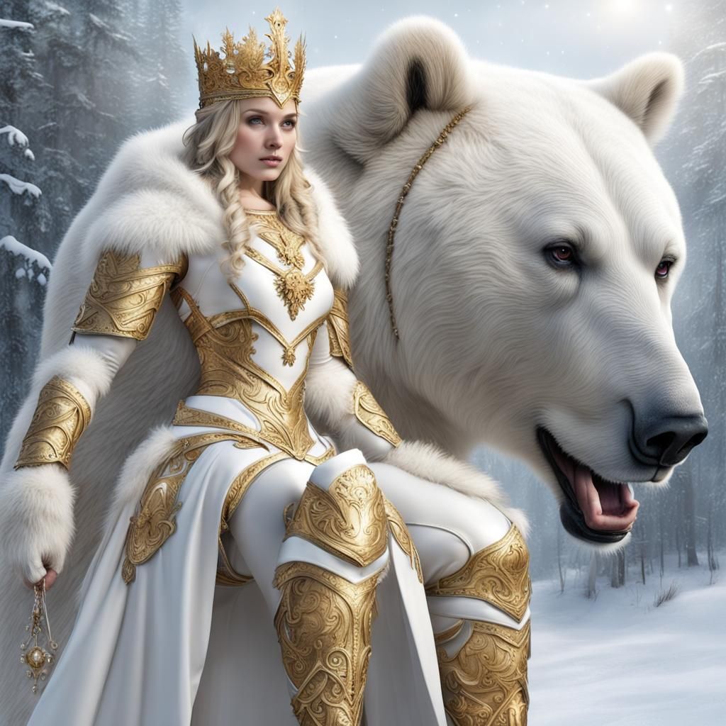 Snow Queen in Gold Armor with Armored Bears