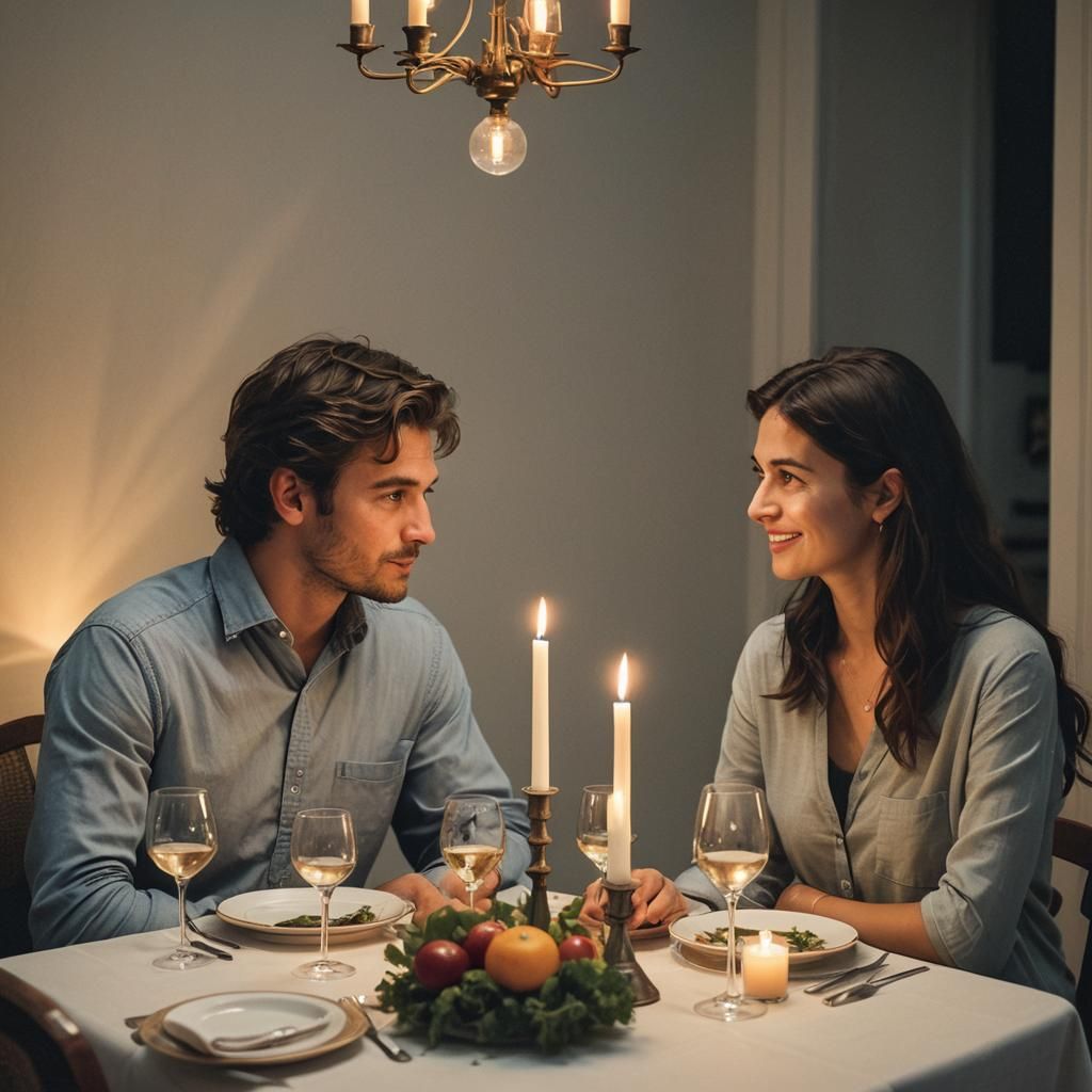 Romantic Dinner Scene in Academic Art Style