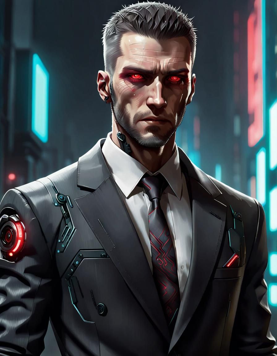 Cyberpunk Corporate Man with Cybernetic Eye
