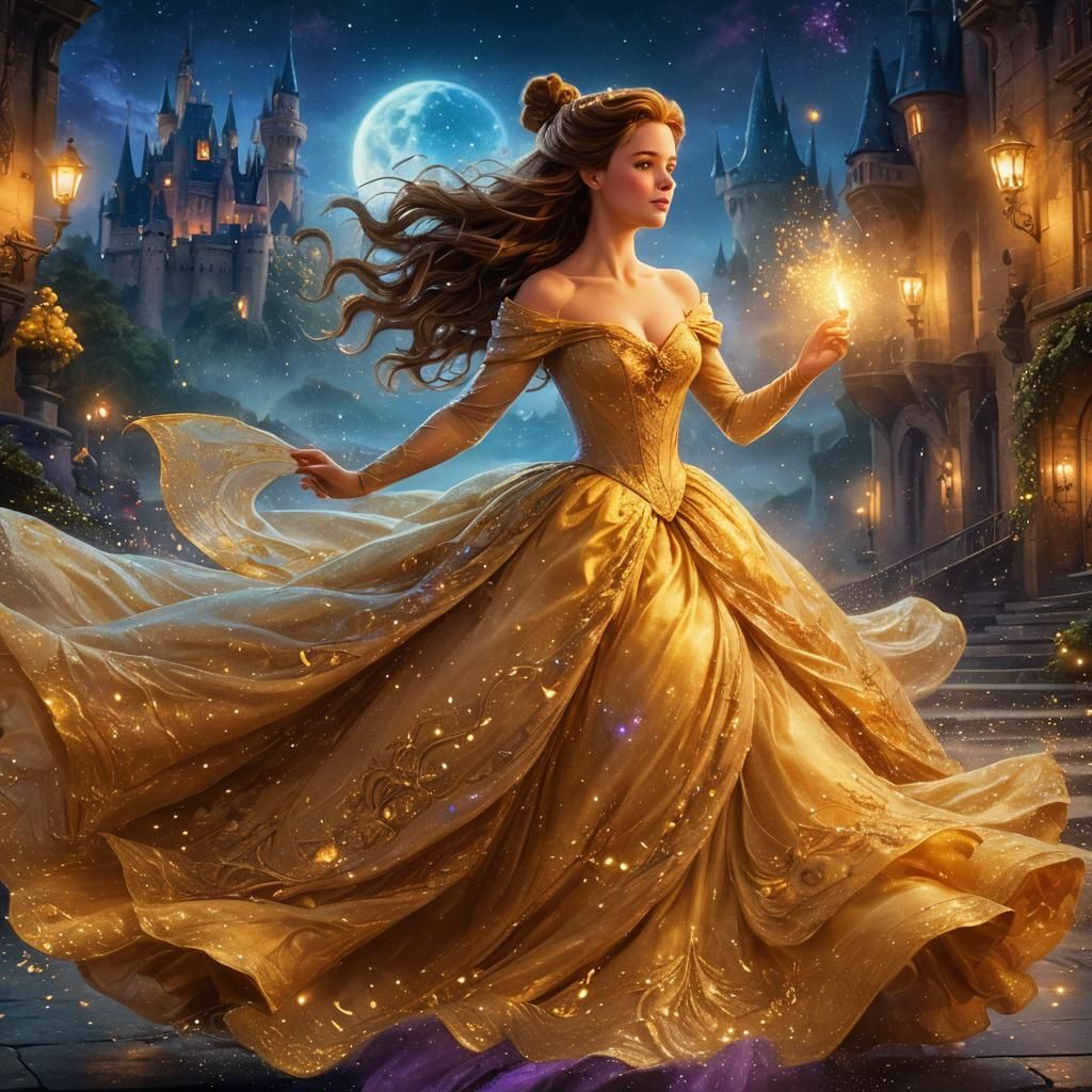 Belle in Golden Gown: Disney-Inspired Digital Painting