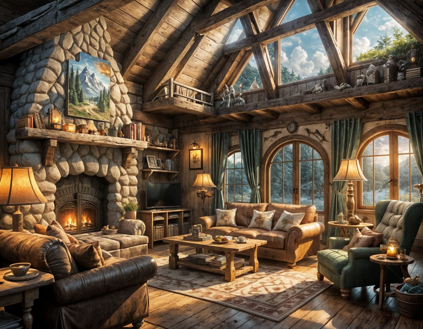 Idyllic Cabin Interior in Storybook Style