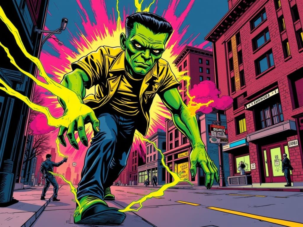 Frankenstein Monster Zaps Robber with Electricity in Comic S...