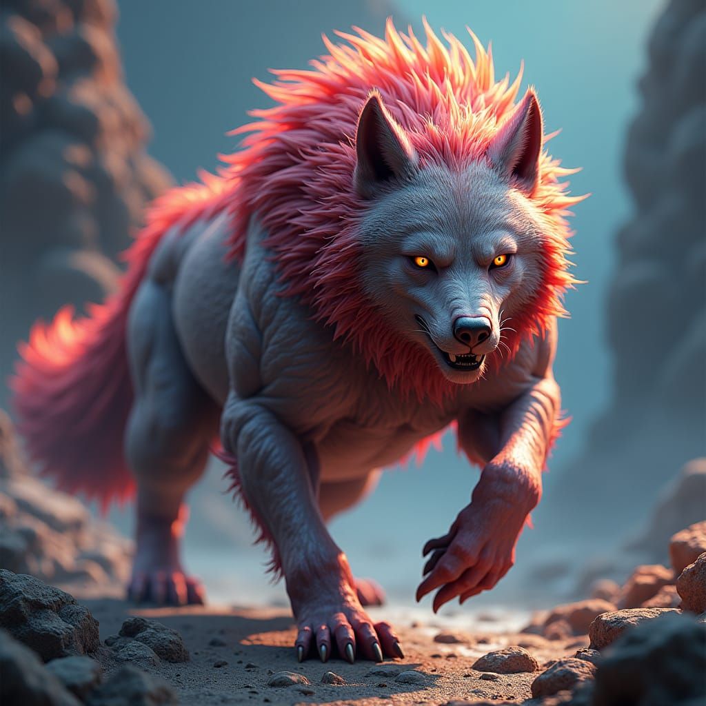 Ferocious Wolf with Muscles in Matte Painting Style