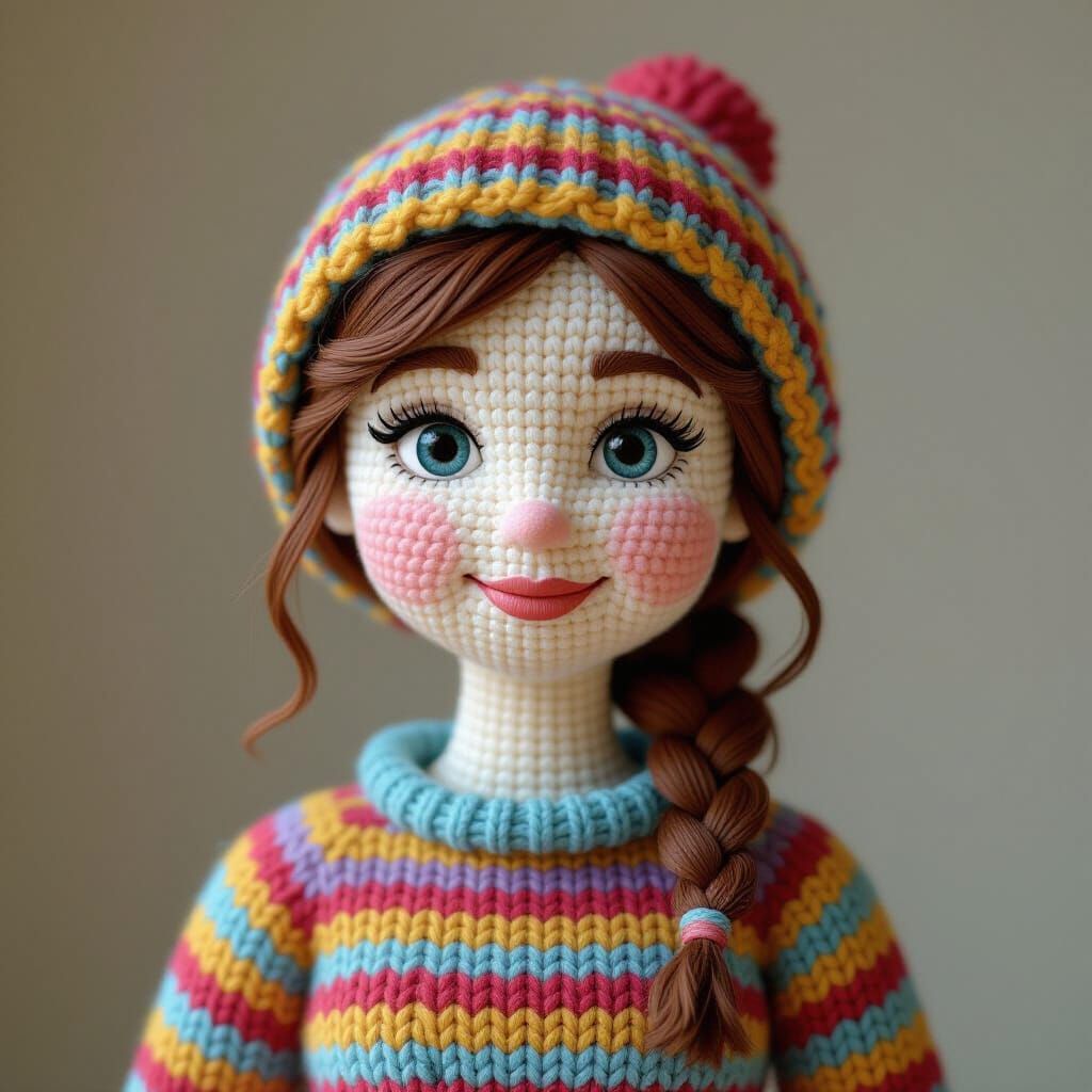 3D Knitted Portrait in Pixar Animation Style