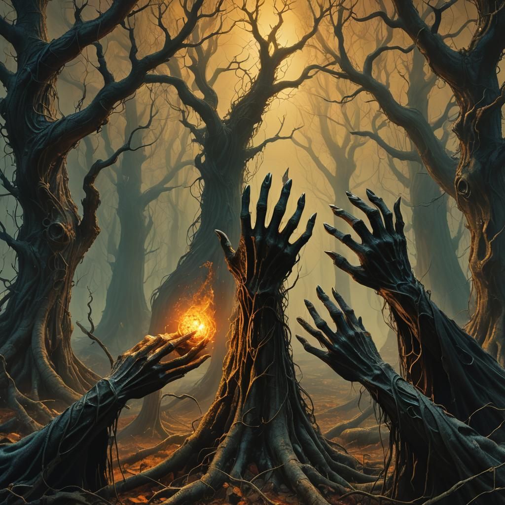 Mystical Witches Casting Spells in Eerie Forest