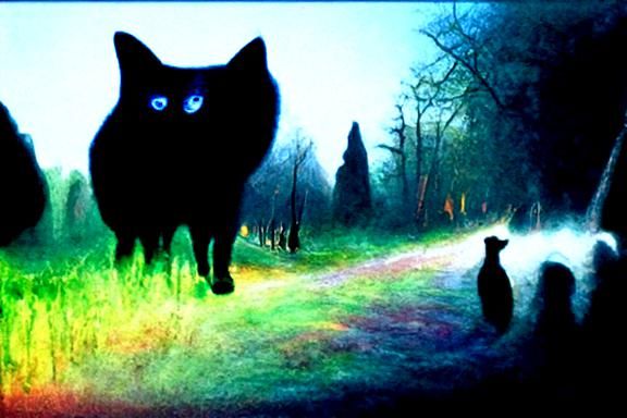 Black Cat and Ghostly Companions in Twilight