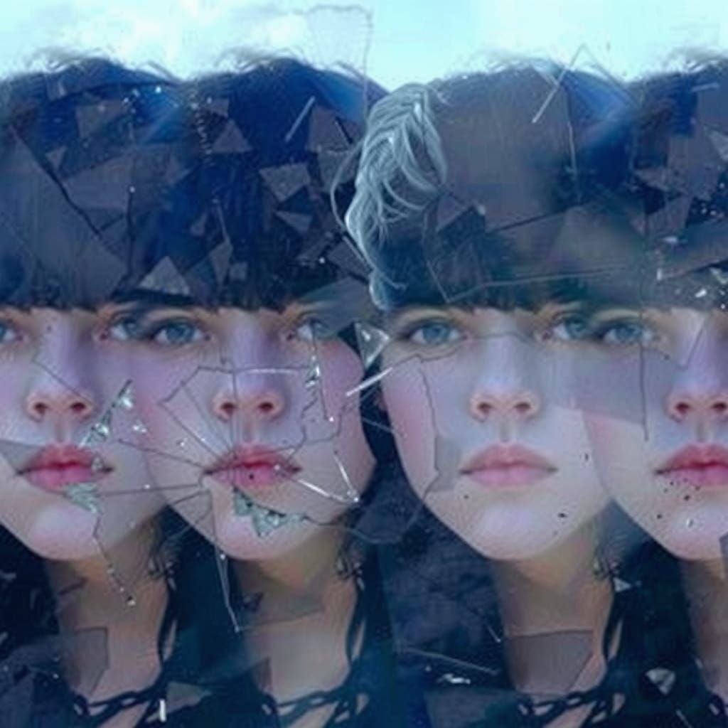 Surreal Girl in Broken Mirror Dreamscape