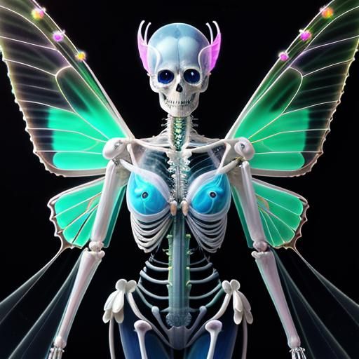 Surreal Neon Skeleton Woman in Milky Bath