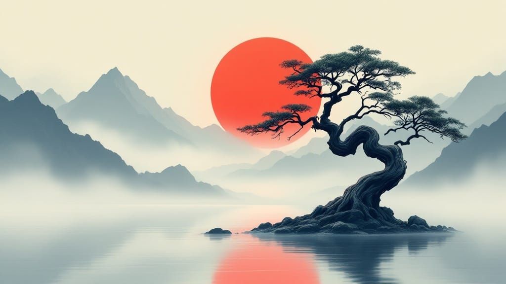 Dramatic Silhouette of a Lone Tree in Crimson Sunset