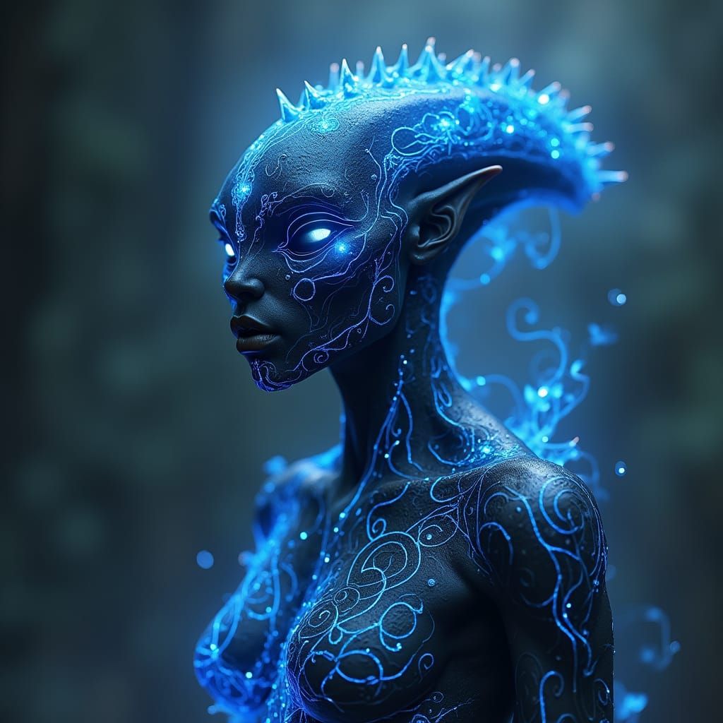 Mystical Alien Humanoid with Bioluminescent Markings