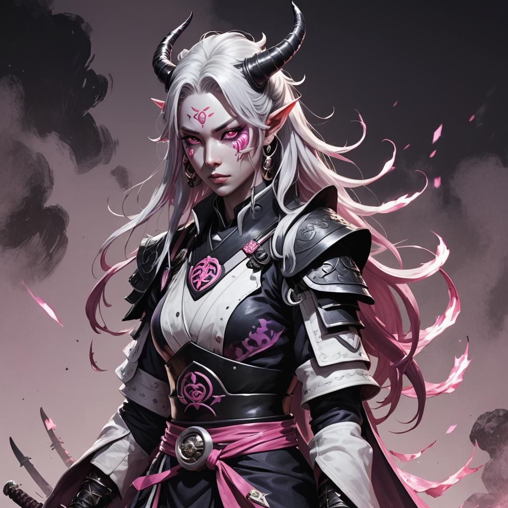 Tiefling Samurai in Manga Scan Style